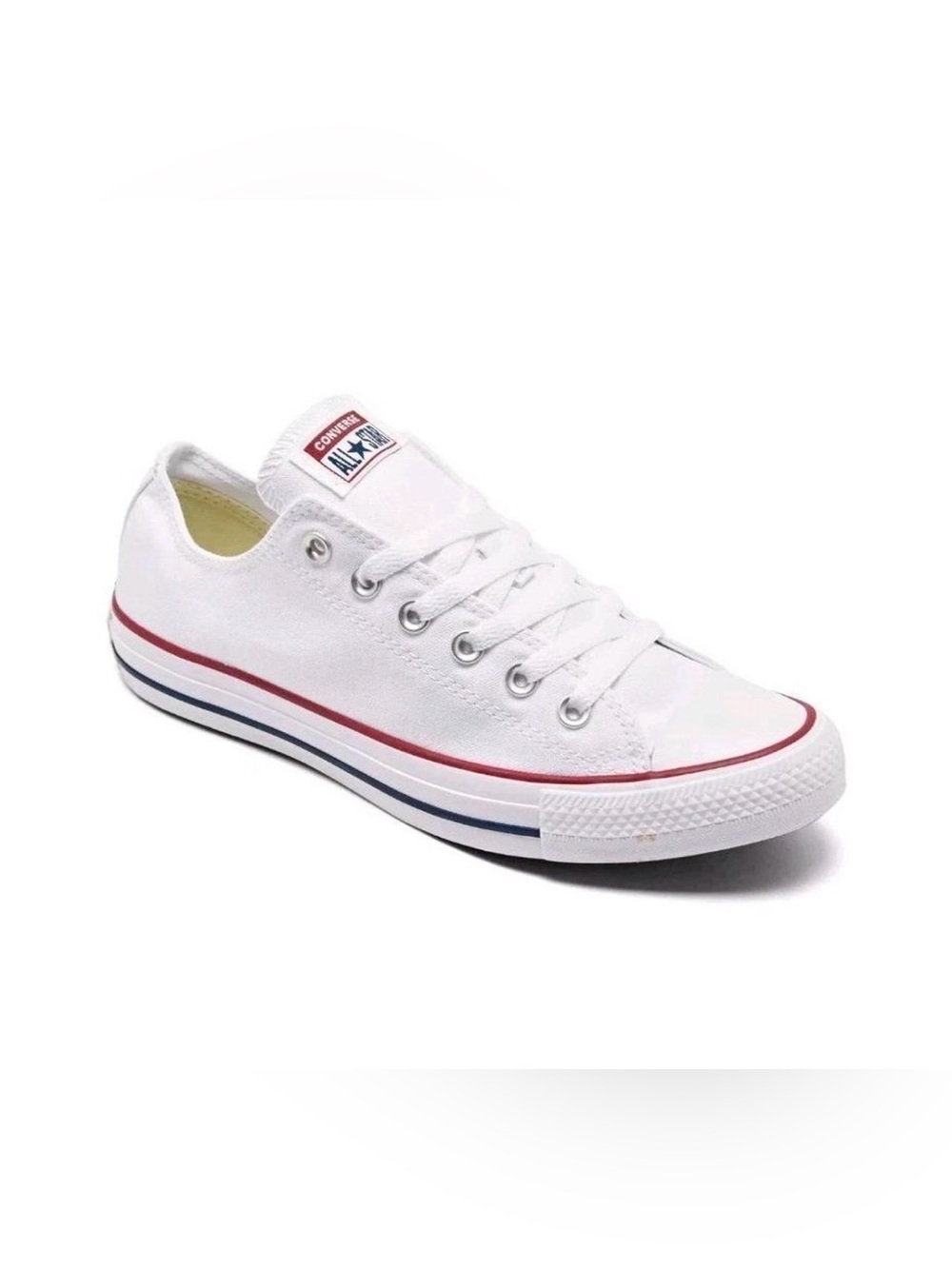 Converse White Canvas Low Top Sneakers with Red Trim 9.5